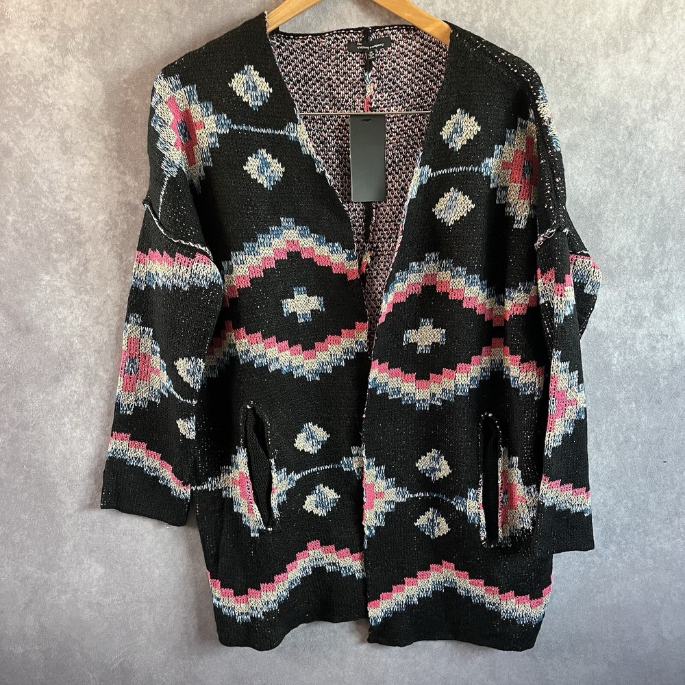 The Clothing Company Cardigan Women Medium Black Pink Geometric Tribal CSW3328